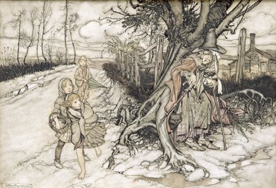 Kinder erschreckt von einer Hexe von Arthur Rackham